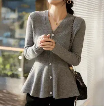 레스페 페플럼 니트 가디건 그레이 긴팔 스웨터 상의