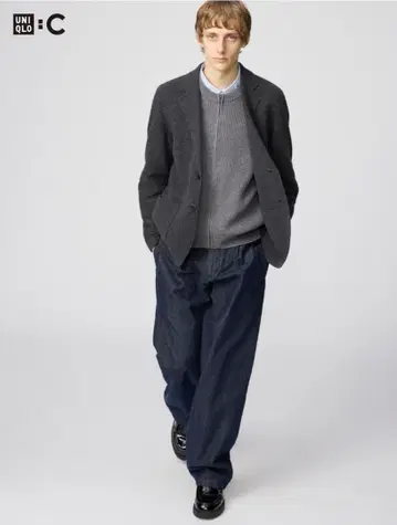 UNIQLO 새상품 턱 스트레이트 팬츠 네이비 허리 70cm