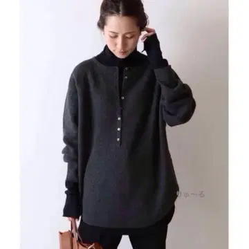 새상품급 프레임워크 울 와플 헨리넥 니트 / 차콜 그레이