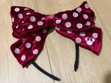 크리스마스 디즈니 빨간색 도트 리본 머리띠