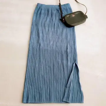 리브 니트 롱 스커트 사이드 슬릿 한국 깔끔한 캐주얼 코튼 F