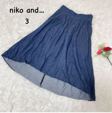 니코앤드 [ L ] 다크 블루 플레어 스커트 데님풍 허리밴딩 레이온