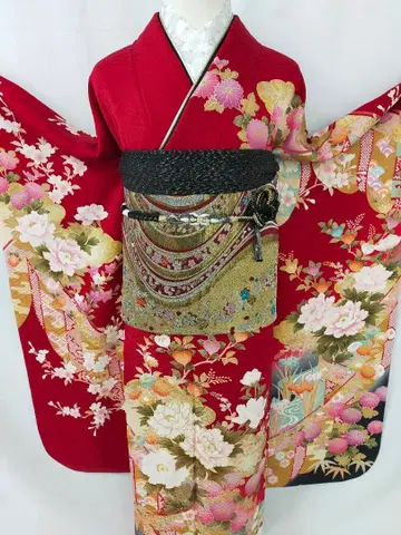 새상품급 순수 실크 교유젠 후리소데 3점