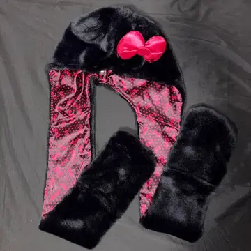 USJ 머플러 키티 블랙 핑크 초레어