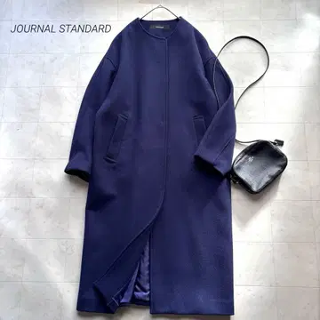 저널 스탠다드 슈퍼 140 비버 노카라 코트 파랑 블루