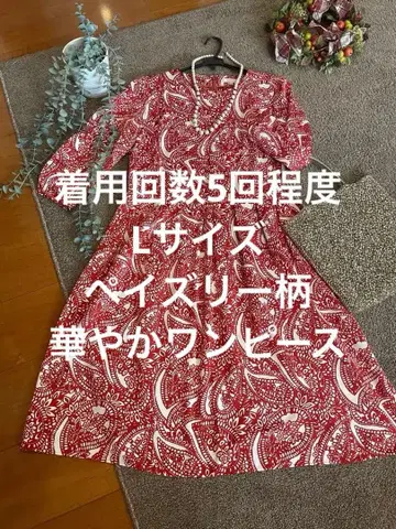 에스테라, 선명한, 페이즐리 무늬, 빨흰 원피스 L 사이즈