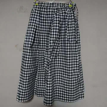 택 포함 쉽스 애니 깅엄 체크 롱 플레어 스커트 36 사이즈