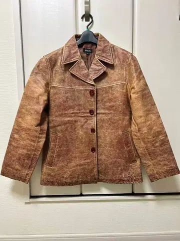 브라운 가죽 싱글 브레스 자켓