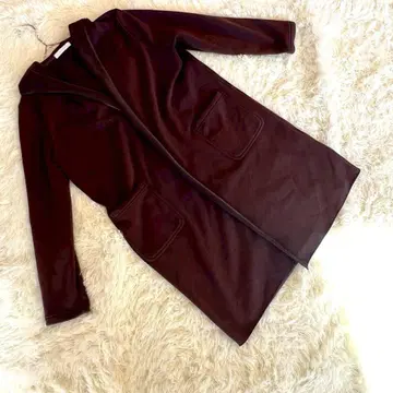 새상품급 [미쉘클랑] 다크 브라운 후드 부착 롱 가디건 38