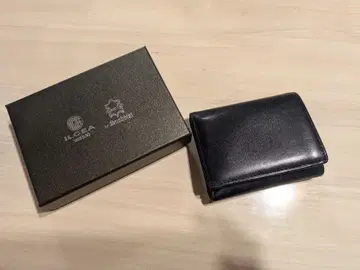 네이비 천연 가죽 3단 폴더형 지갑 박스 포함