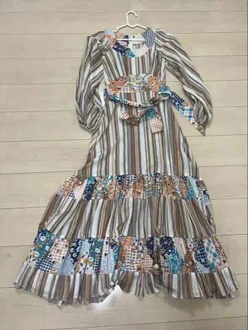 스트라이프 패치워크 구제 의류 원피스