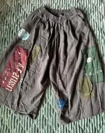 그레이 패치워크 와이드 팬츠