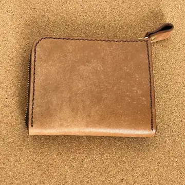 얇은 타입 하프 지갑 컴팩트 지갑 지갑 천연 가죽 브라운 핸드메이드