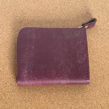 얇은 타입 하프 지갑 컴팩트 지갑 지갑 천연 가죽 퍼플 핸드메이드
