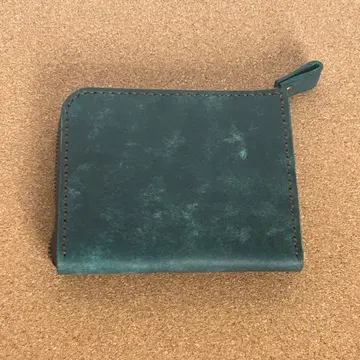 얇은 타입 하프 지갑 컴팩트 지갑 지갑 천연 가죽 짙은 녹색 핸드메이드