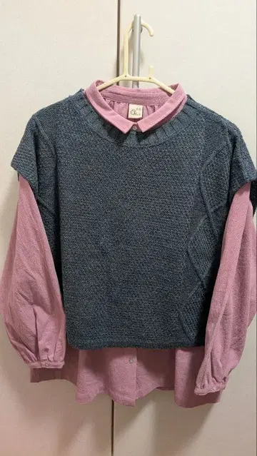 08마브 코튼 개더 블라우스 니트 베스트 (택 포함 새상품)