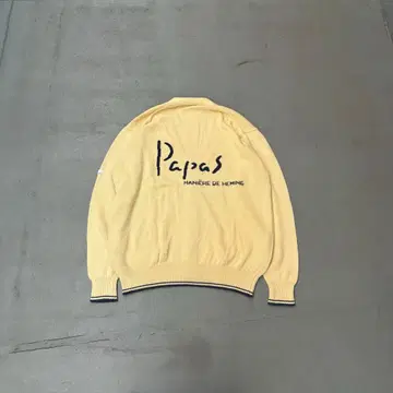 90s Papas 로고 코튼 니트 가디건 리브 라인 남성용 새상품급