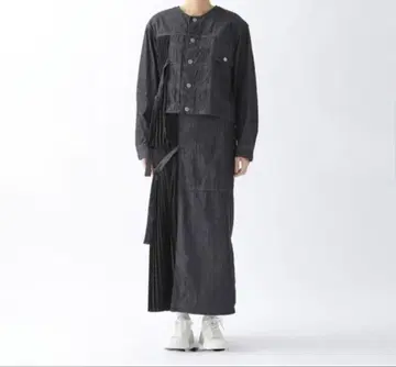 택 포함 미사용 새상품 [ ZUCCa ] 데님 플리츠 도킹 스커트