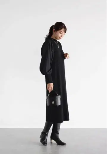 택 포함 새상품 Vin  볼륨 슬리브 리브 니트 원피스