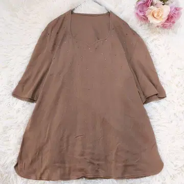 이타리야 반팔 상의 큐빅 빅 사이즈 면 100% 브라운 13