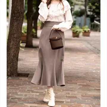 Swingle WARM 하운드투스 체크 머메이드 스커트 브라운 스