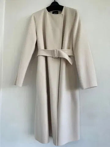 띠어리 더블 페이스 노카라 캐시미어 혼방 울 리버 코트