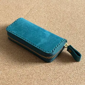 동전 지갑 컴팩트 천연 가죽 터키 블루 핸드메이드