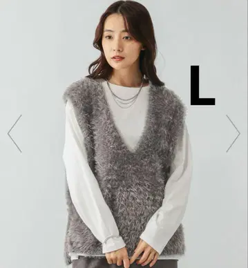 글로벌 워크 여성용 샤기 베스트와 긴팔 세트 차콜 그레이 L