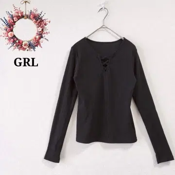 00s Y2K 레이스업 리브 상의 티셔츠 헤이세이 갸루 M