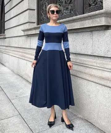 JENNE 제누 배색 미라인 니트 원피스