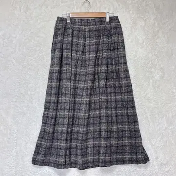 글렌체크 롱 스커트 L 허리밴딩 A라인 깔끔한 캐주얼