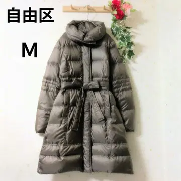 자유구 지유쿠 다운 재킷 다운 코트 카키 브라운 벨트 포함 M