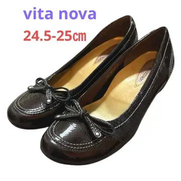 vita nova 리본 포함 커터 펌프스 에나멜 브라운 24.5cm
