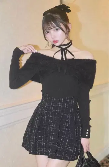 미셸 마카롱 슬림 레그 스커트 트위드 블랙