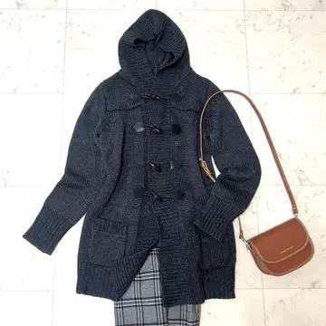 새상품 23구 다크 그레이 후드 부착 더플 가디건 38 소가죽