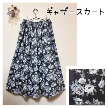 리버티 원단 사용 핸드메이드 개더 스커트 마델린 차콜