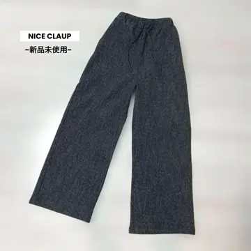 NICE CLAUP 레이스 패턴 와이드 팬츠 롱 팬츠 블랙 미사용 새상품