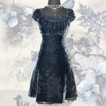 LEST ROSE 벨로아 원피스 장미 벨벳 반팔 레이스 꽃무늬