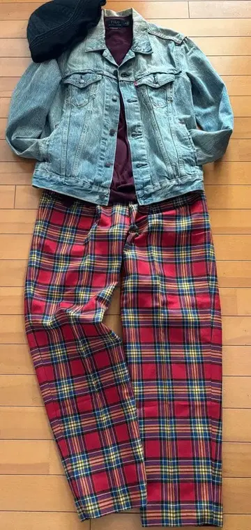 7285 체크 팬츠 구제 의류