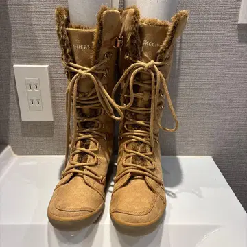 [ SKECHERS ] 스케쳐스 퍼 달린 롱 부츠/브라운/24.5cm