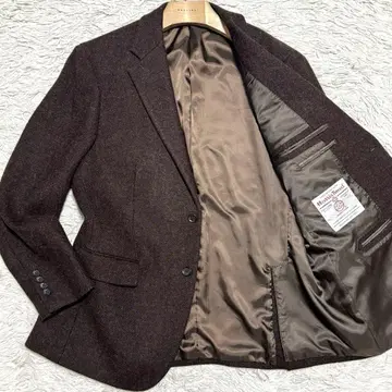 미사용급 해리스 트위드 원단 헤링본 테일러드 자켓 브라운