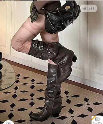 MEMECLE 빈티지 버클 엔지니어 롱 부츠 38