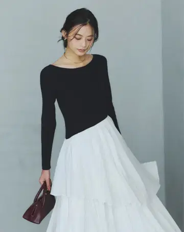 anuans 보트넥 헴 도킹 니트 원피스