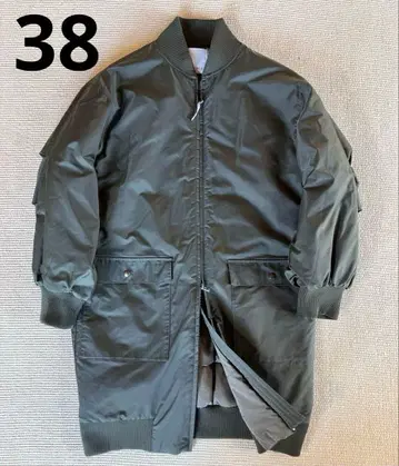 QTUME 롱 MA-1 소매 턱 롱 코트 카키