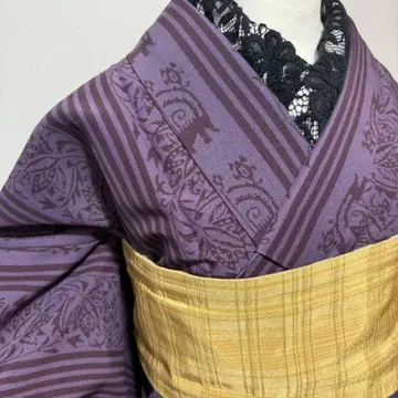 기모노 세탁 가능 코몬 스트라이프 줄무늬 폴리에스테르 보라색 퍼플