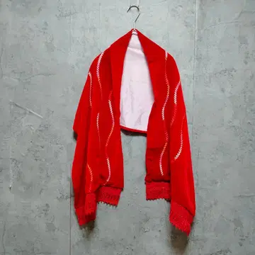 기모노 겉옷 벨벳 자수 리본 스톨 숄 쇼와 레트로 빨간색