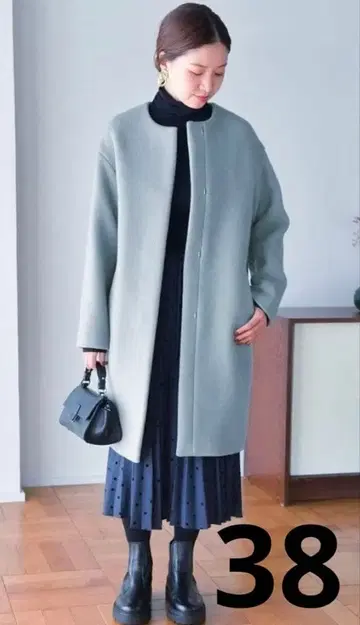 22AW 즉시 완판 IENA 램스울 노카라 롱 코트 색스 블루