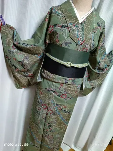 고전 문양 코몬 이중 기모노 화학 섬유 손바느질 마감 말차/워셔블 기모노