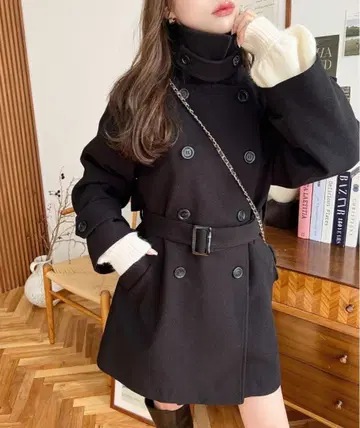 moment+ 니트 멜톤 2WAY 어레인지 칼라 미들 기장 트렌치코트