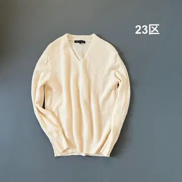 23구 V넥 니트 울 x 캐시미어 긴팔 아이보리